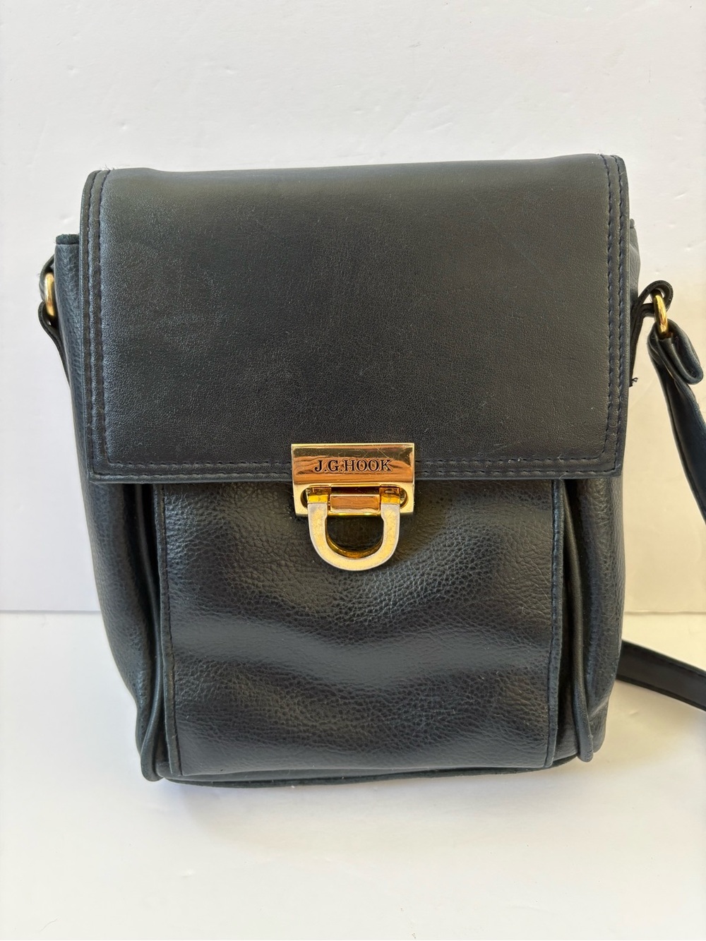 J.G.Hook Shoulder Handbag Tote Dark‎ Blue Flap Closure Academia Career Travel - Picture 2 of 10